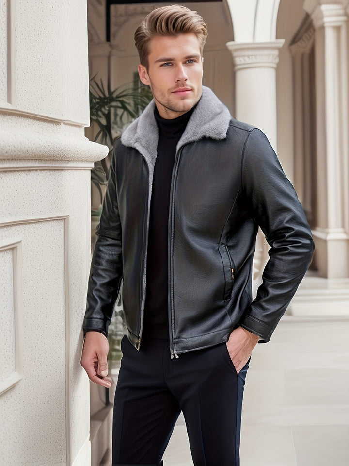 Drune | Reißverschluss Mit Revers Kunstleder Winterjacke - Perfekt für Winter