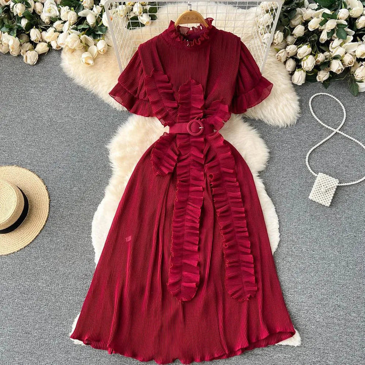 Drune | Langarm Maxikleid mit plissierten Volants