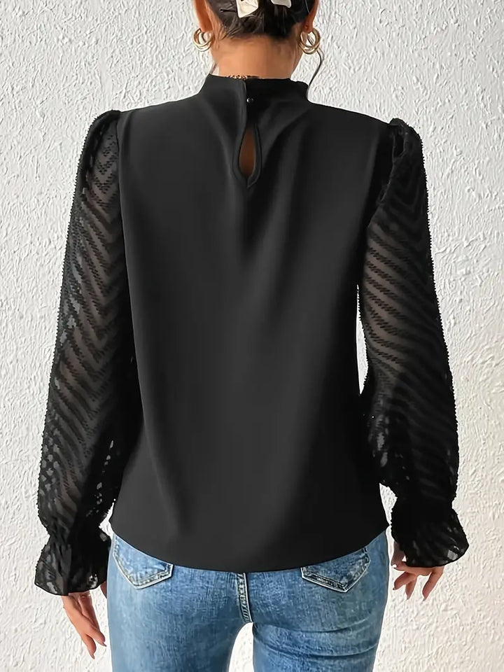 Drune Bluse | Schicker plissierter top mit netzärmeln für damen