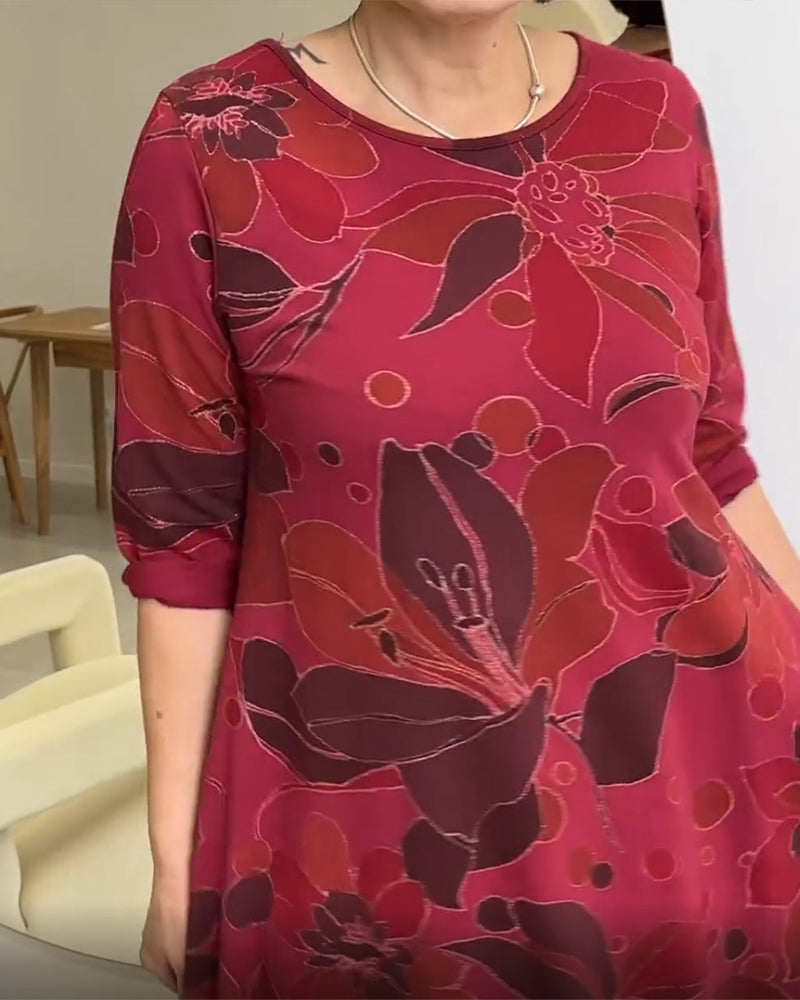 Drune | Kleid mit Blumendruck und Rundhalsausschnitt