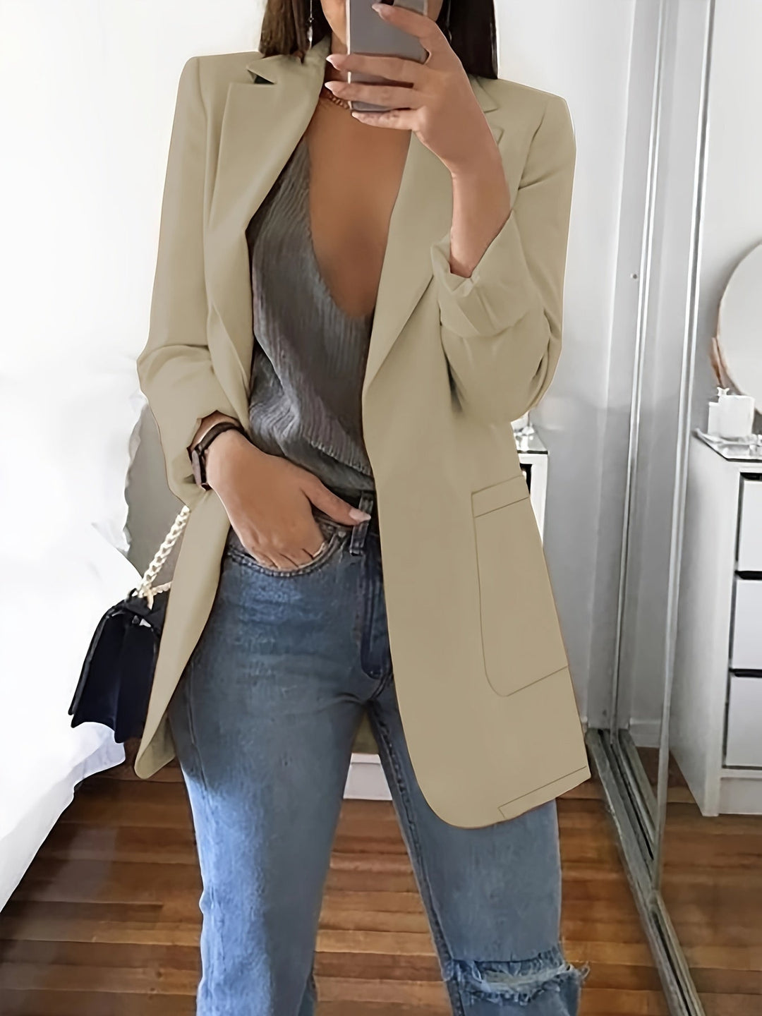 Drune | Eleganter Business-Einfarbiger Lange Blazer mit Reversideal für alle Jahreszeiten