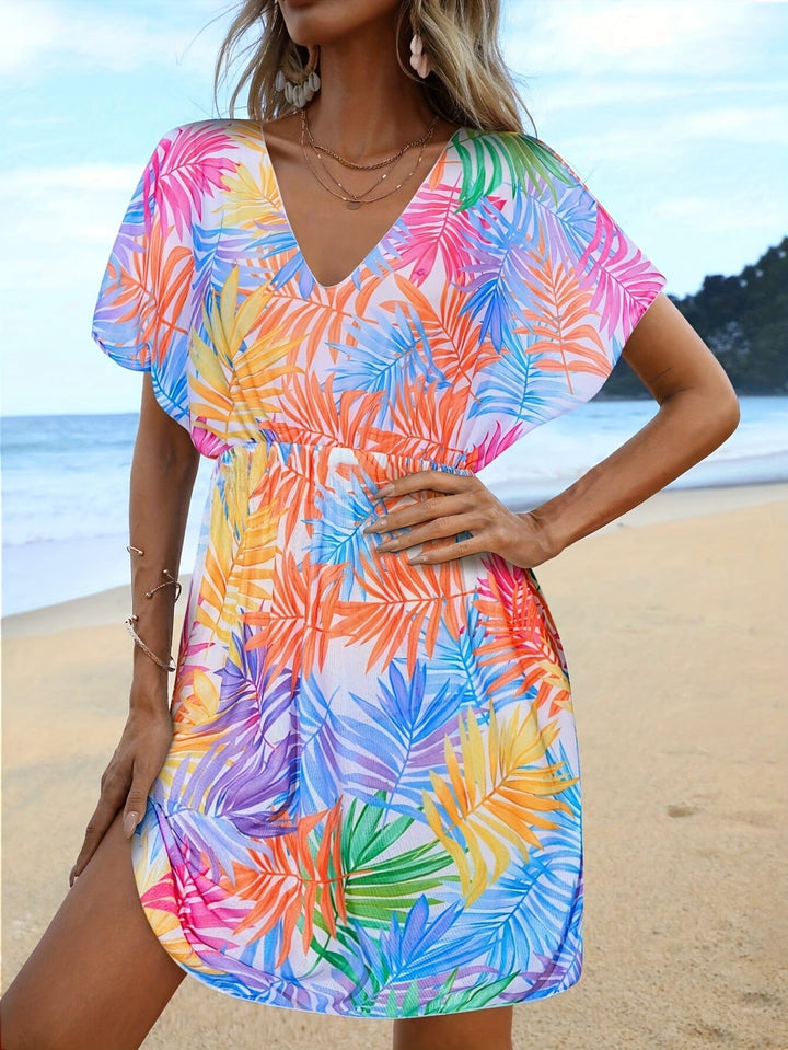 Drune | Bohemian Strandkleid mit Porzellan Mini Druck und V-Ausschnitt