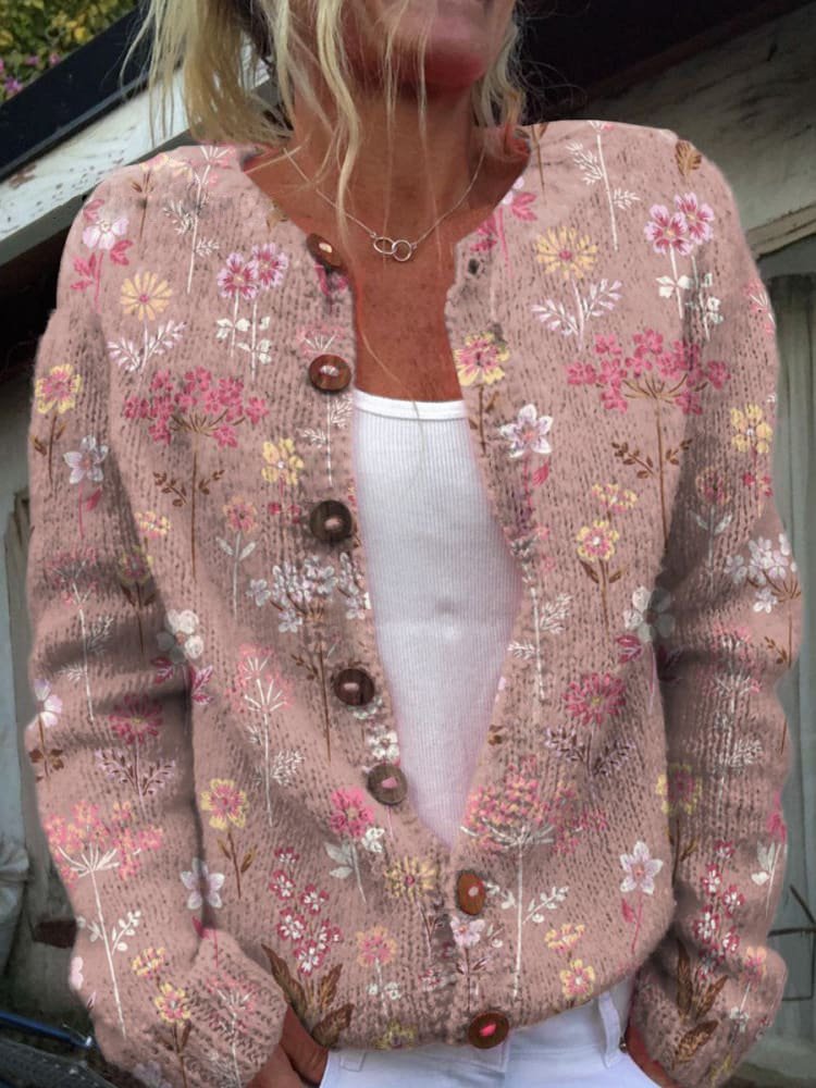 Drune | Weiche Strickjacke mit Blütenstickerei