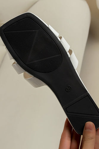 Drune | Weiße Slides Mit Kroko Optik