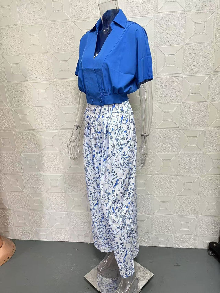 Drune | Zweiteiliges Set mit V-Ausschnitt und Hose mit weitem Bein