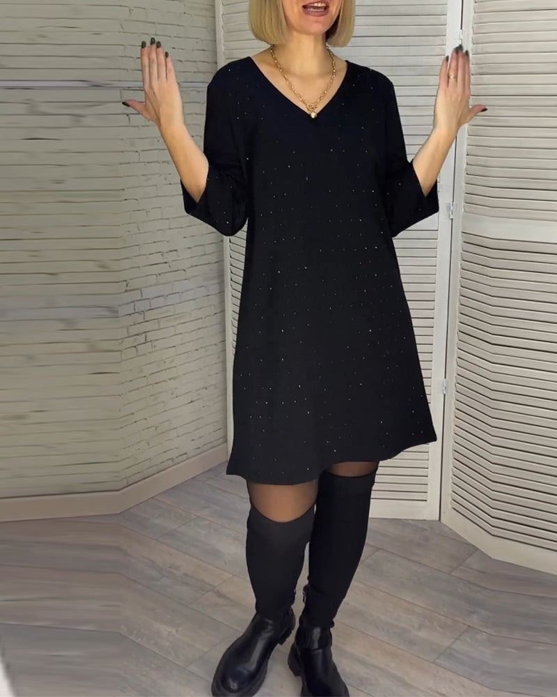Drune | Kleid mit V-Ausschnitt und Dreiviertelärmeln