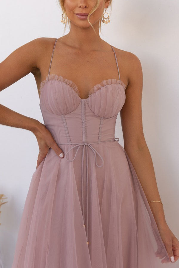 Drune | Maxi Kleid Elegantes Fließendes Design V-Ausschnitt Ärmellos Leichtes Gewebe