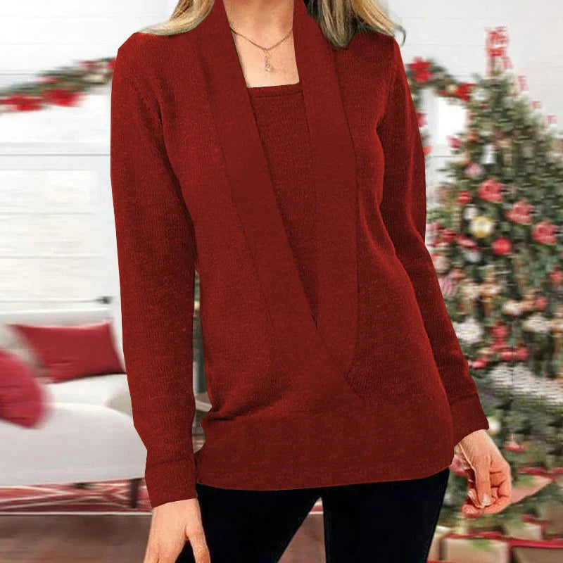 Drune | Fake Zwei Teile V-Ausschnitt Strickpullover