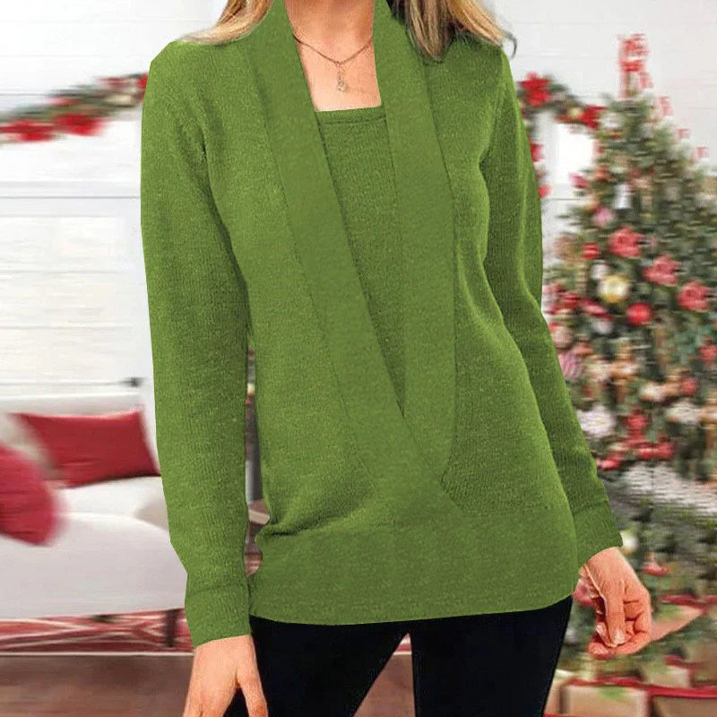 Drune | Fake Zwei Teile V-Ausschnitt Strickpullover