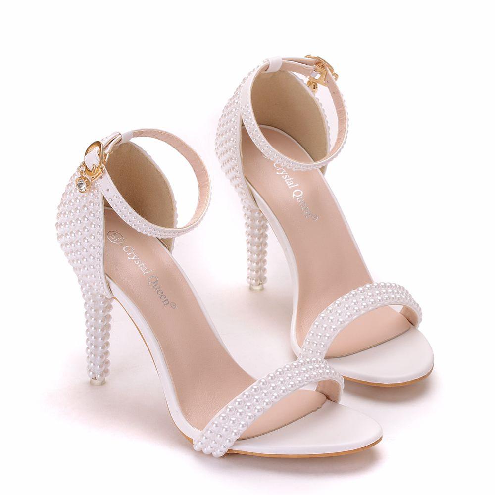 Drune | Mode Weiße Stiletto Damen mit Knöchelriemen Hochzeit Festschuhe