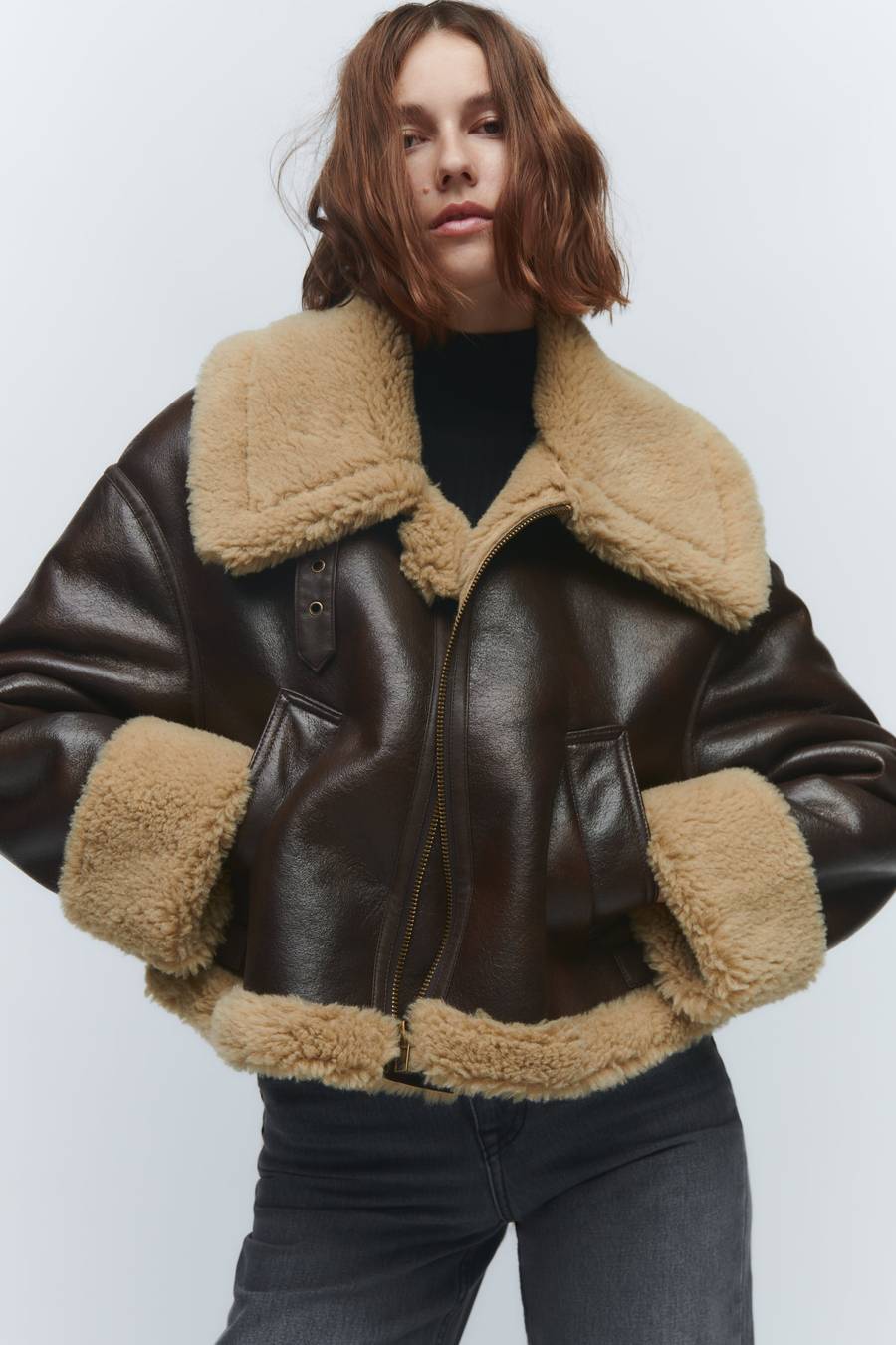 Drune | Kunstleder Shearling Jacke Übergröße Schnitt