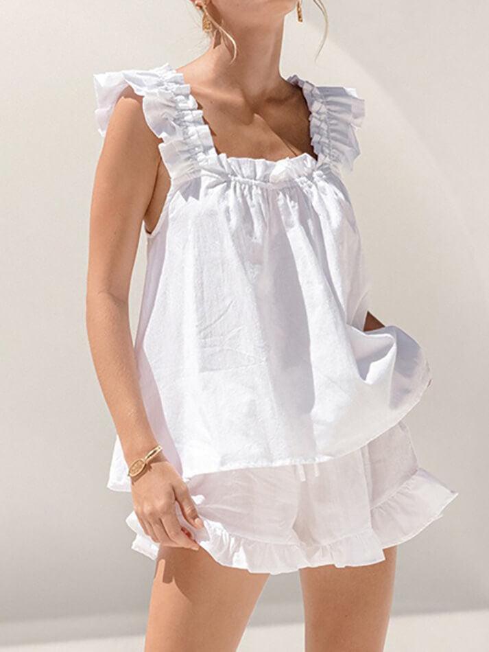 Drune | Baumwolle Rüschen Cami Shorts Satz