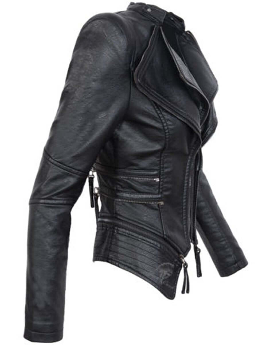Drune | Damen Slim Fit PU-Lederjacke mit Reißverschlussnähten
