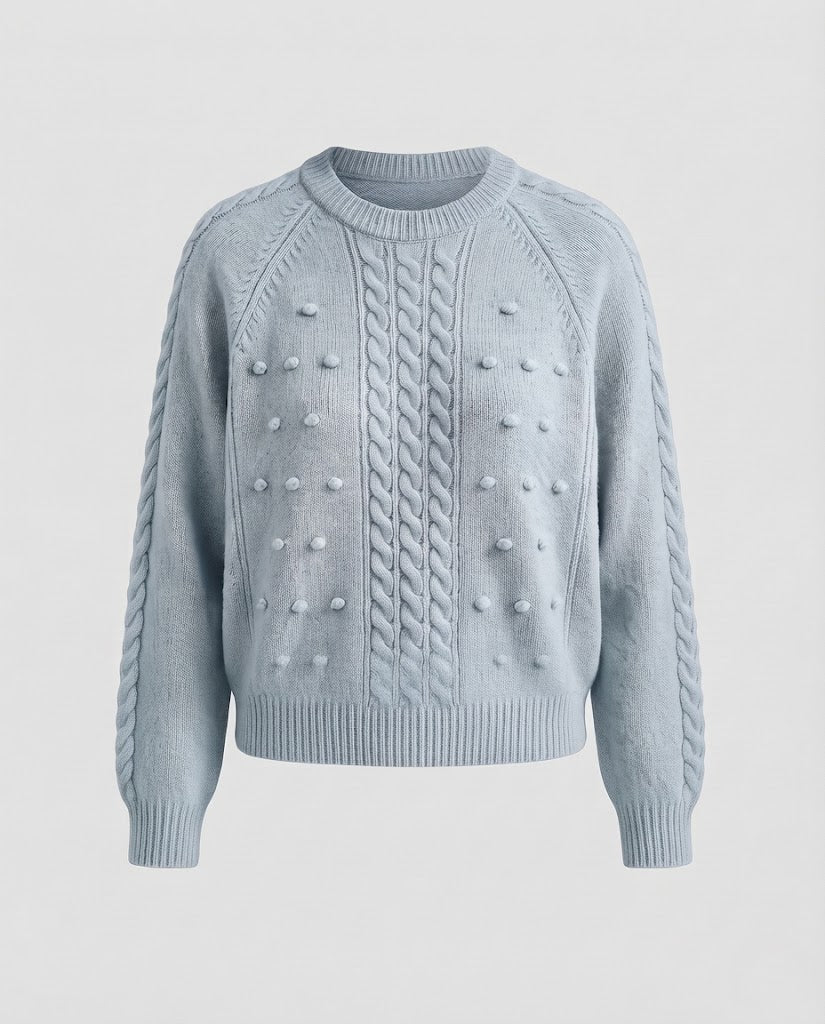 Damen Grobgestrickter Pullover mit Zopfmuster und Noppenstruktur Drune