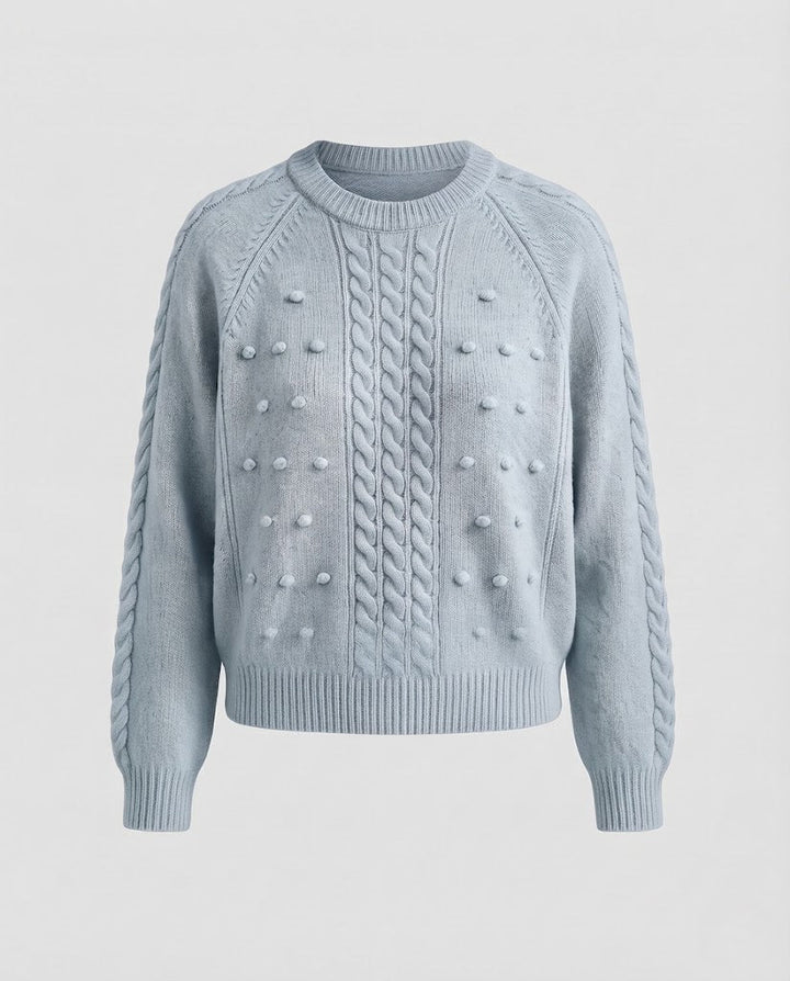 Damen Grobgestrickter Pullover mit Zopfmuster und Noppenstruktur Drune