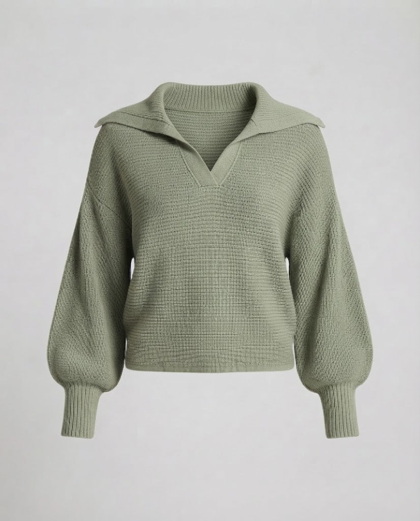 Damen Grobstrick-Pullover mit weitem Seemannskragen und Ballonärmeln Drune