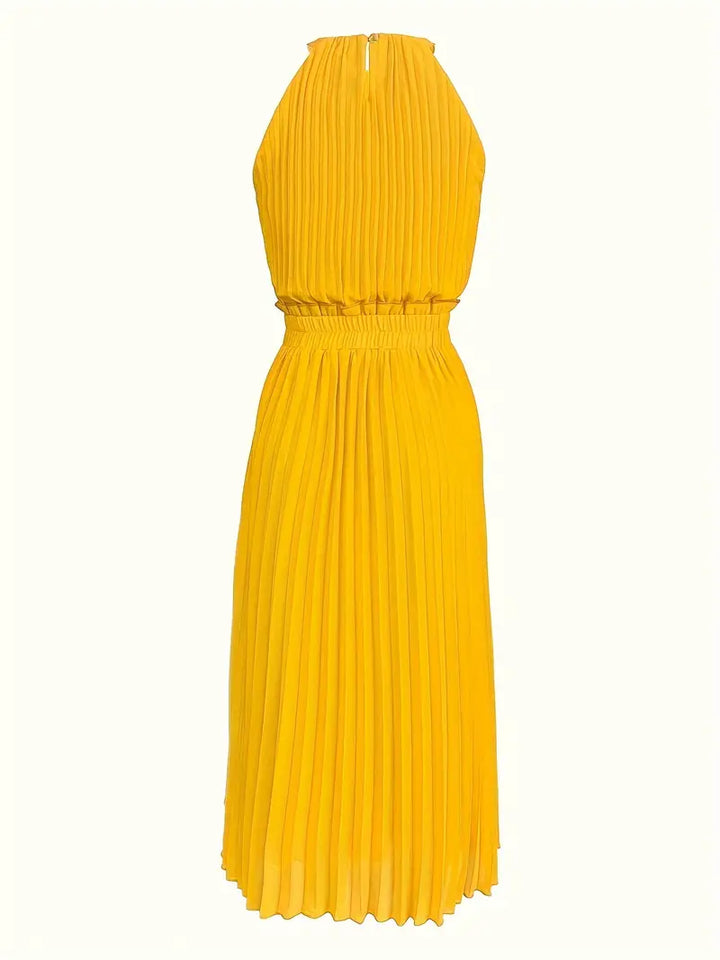 Drune | Elegantes X-Sommer Midikleid mit Rundhalsausschnitt und Gesch Gathered Taille