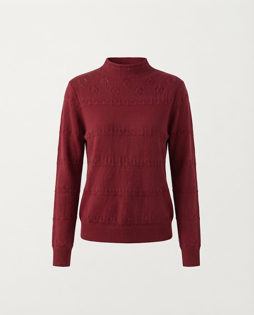 Damen Feinstrick-Pullover mit dezentem Ajourstreifen und kurzem Stehkragen Drune
