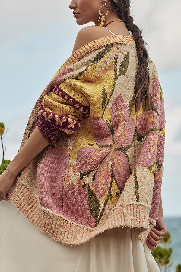 Drune | florale Strickjacke mit weitem Schnitt und langen Ärmeln