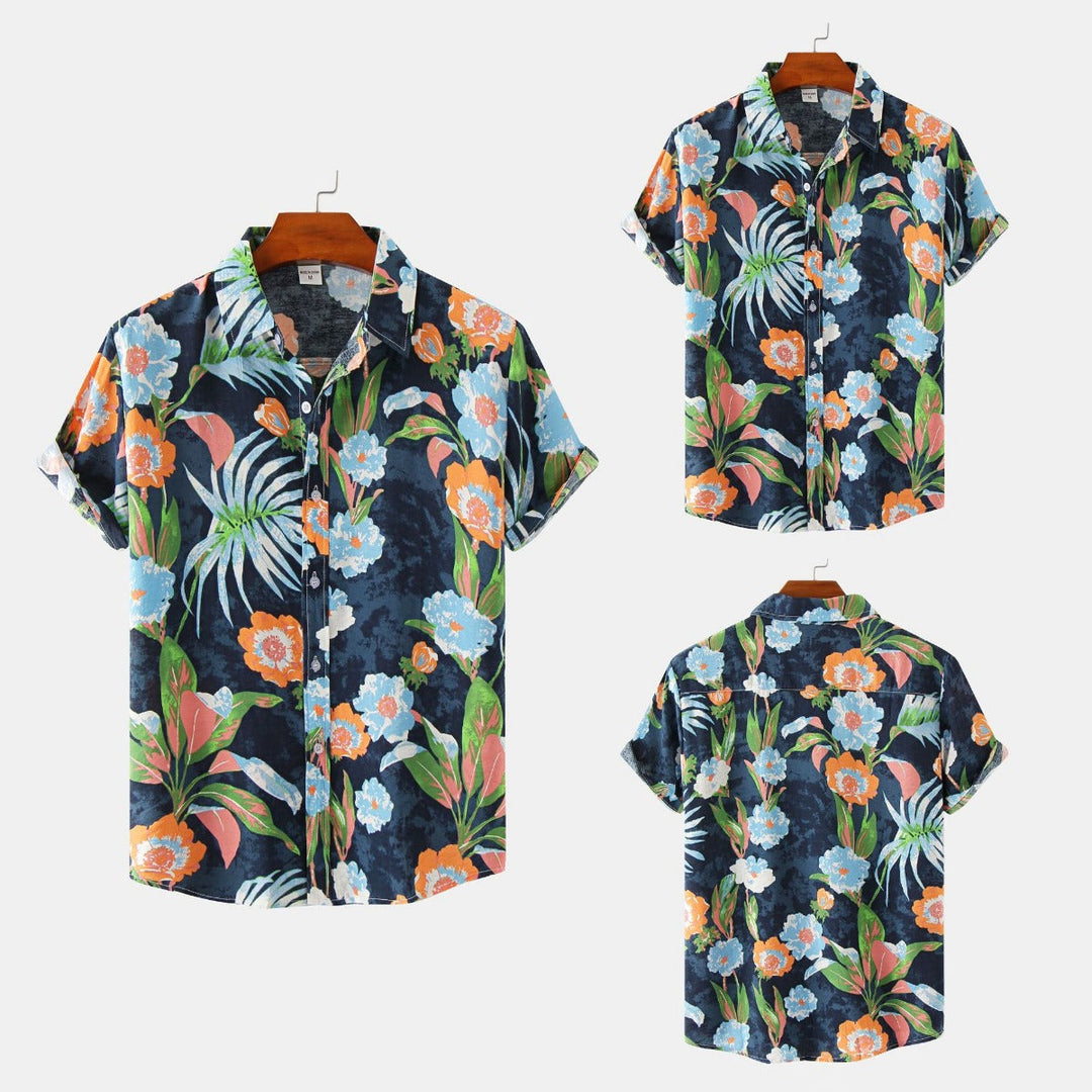 Drune | Floral kurzärmeliges Blumenhemd Männer