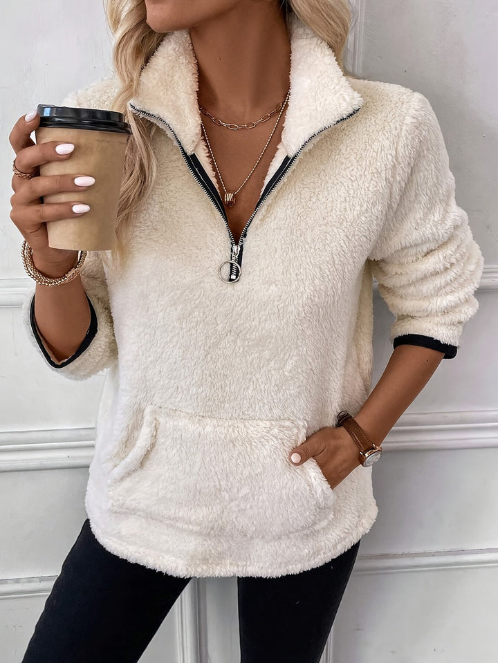 Drune | Kuscheliger Teddy-Pullover mit Reißverschluss Damen
