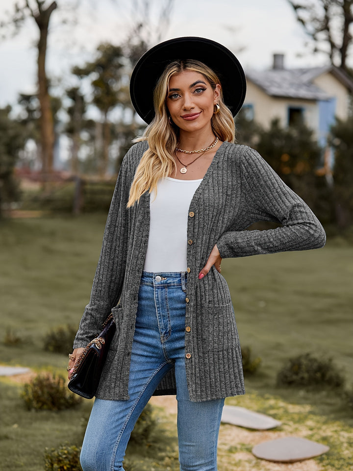 Drune Warmer Gerippter Baumwolle Strickcardigan Für Damen | Perfekt Für Lässige Tage