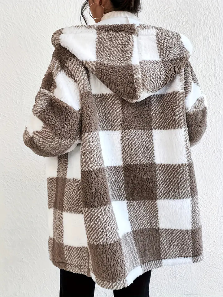 Drune | Kariert Teddy Hoodie Jacke | Warm und Bequem für den Winter