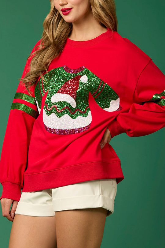 Drune | Weihnachts-Pailletten-Rundhals-Lässiger Sweatshirt