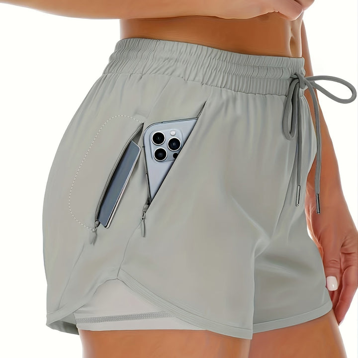 Drune | Sportliche 2 in 1 Lauf Fitnessshorts in Einfarbig Mit Mehreren Taschen