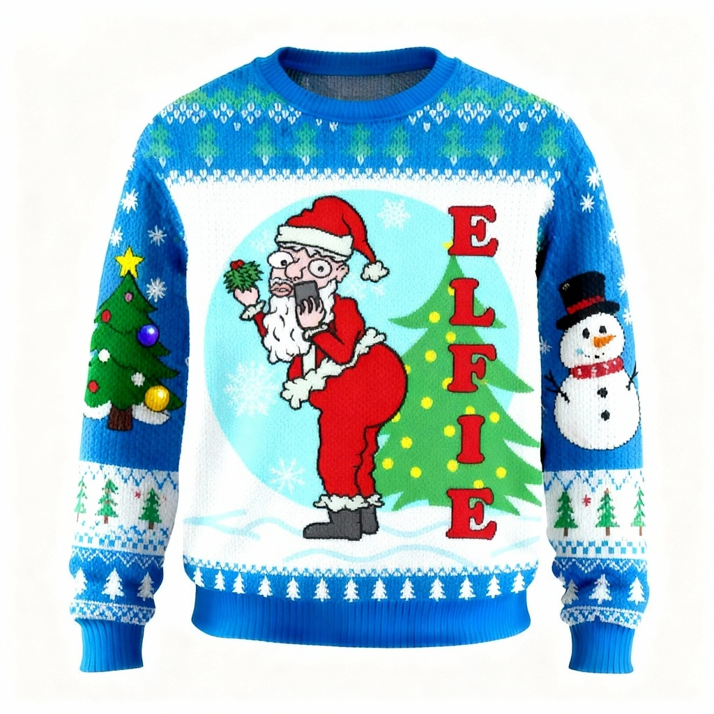 Drune | Festlicher Goofy Santa Print Feiertag Pullover - Ultimatives Hässliches Weihnachtsfeier-Outfit