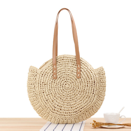 Drune | Schlichte Runde Schultertasche Strohtasche Sommer Strandtaschen