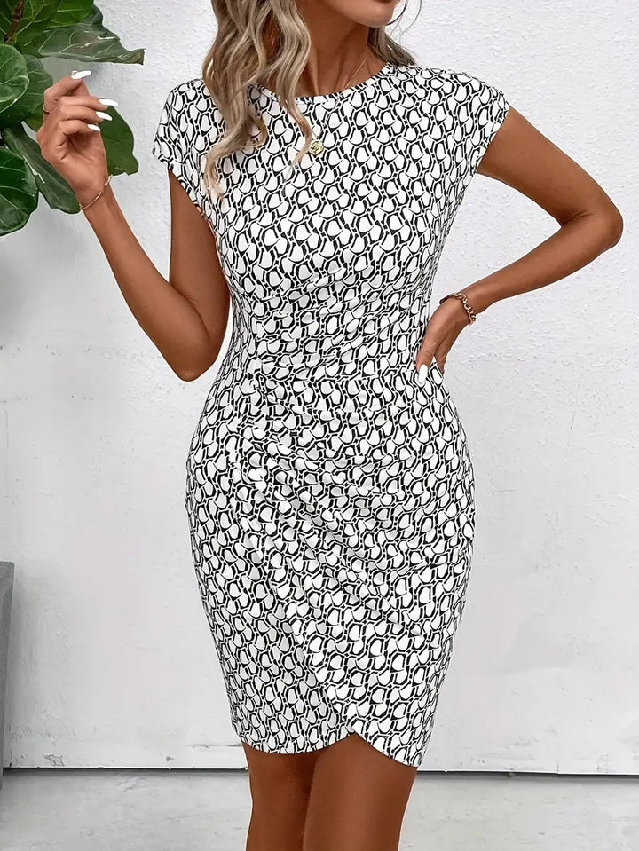 Drune | Elegantes Kleid mit Rundhalsausschnitt und Allover-Print