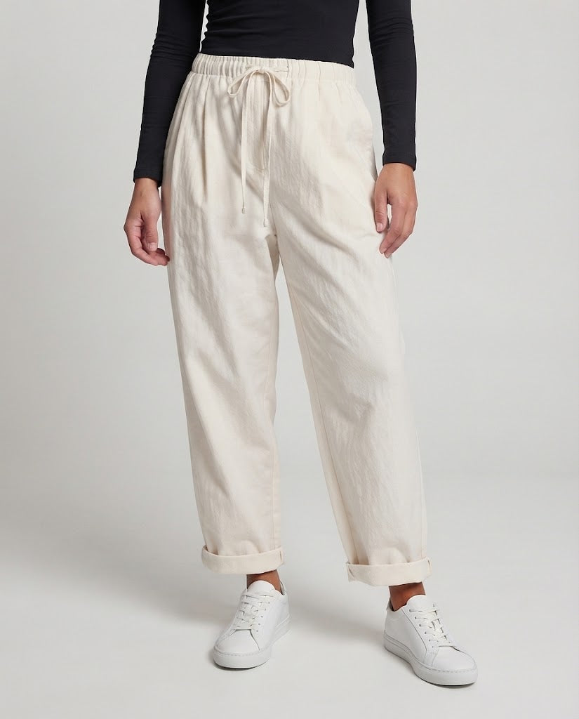 Damen Hochtaillierte Weite‑Leg Lounge‑Hose mit Kordelzug und gekrempeltem Saum Drune