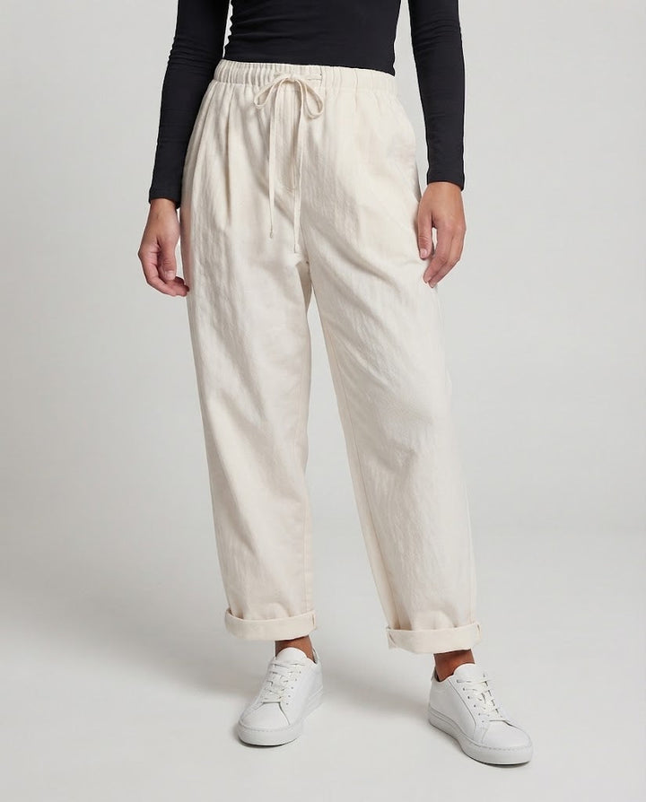 Damen Hochtaillierte Weite‑Leg Lounge‑Hose mit Kordelzug und gekrempeltem Saum Drune