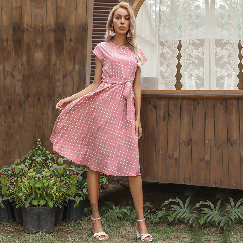 Drune | Elegantes Polka Dot Midi Kleid Mit Kurzen Ärmeln Für Damen