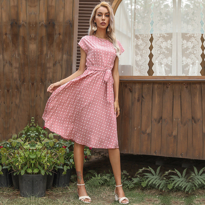 Drune | Elegantes Polka Dot Midi Kleid Mit Kurzen Ärmeln Für Damen