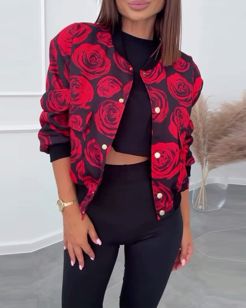 Drune | Jacke mit Knöpfen und Rosen Print