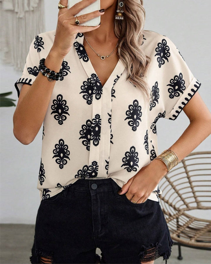 Drune | Kurzärmlige Elegante Bluse mit Druck