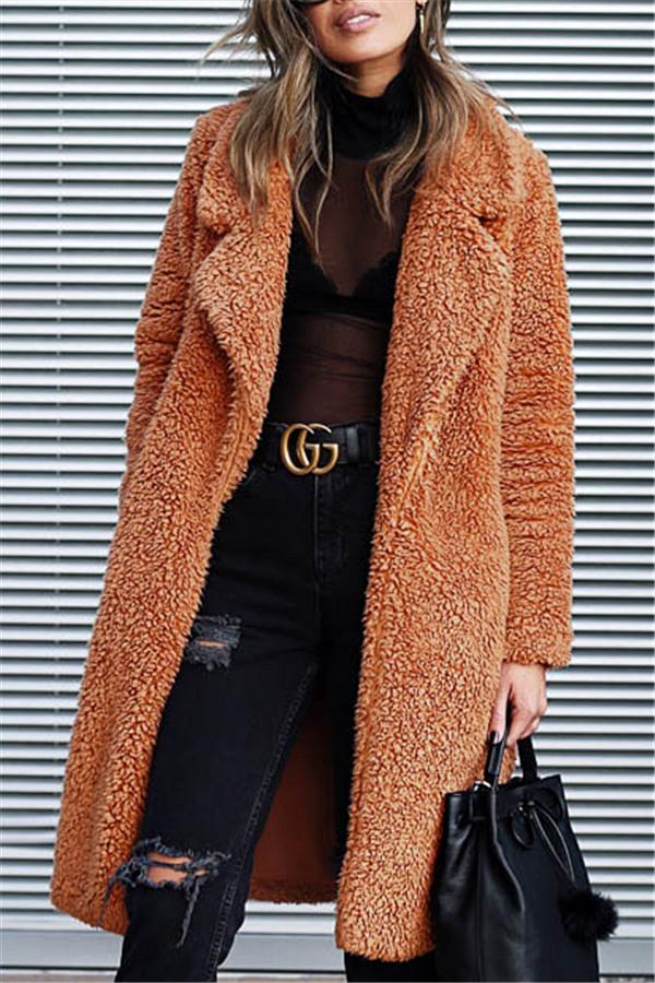 Drune | Faux Fur Langmantel Beige