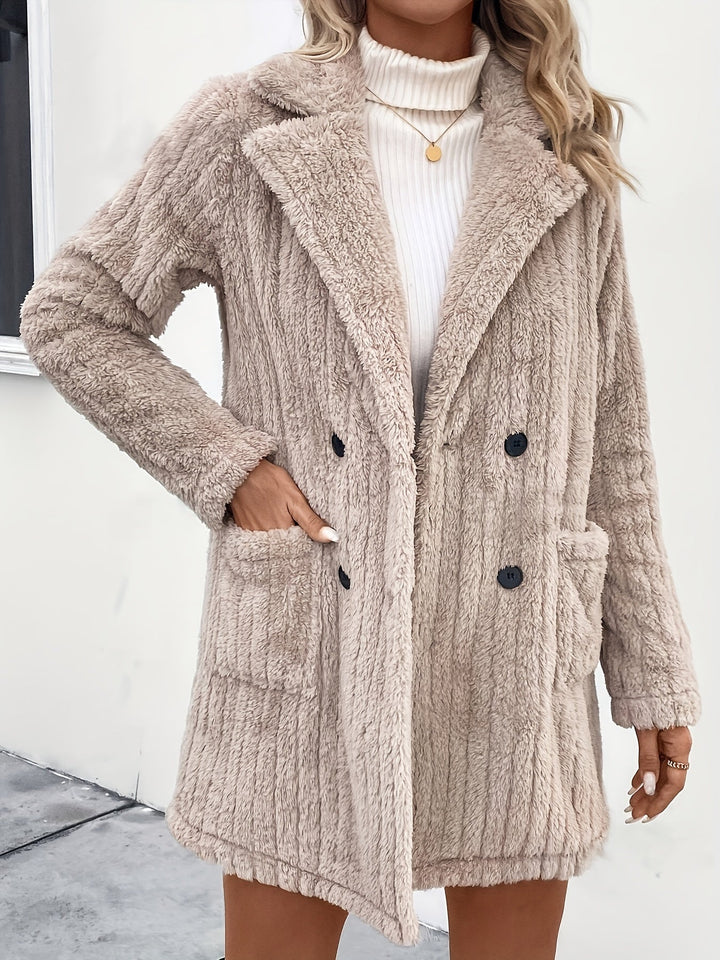 Drune | Doppelknopf-plüschjacke mit Reverskragen Polyester Weich und Warm