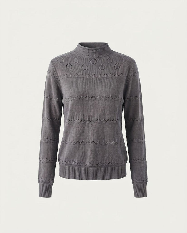 Damen Feinstrick-Pullover mit dezentem Ajourstreifen und kurzem Stehkragen Drune