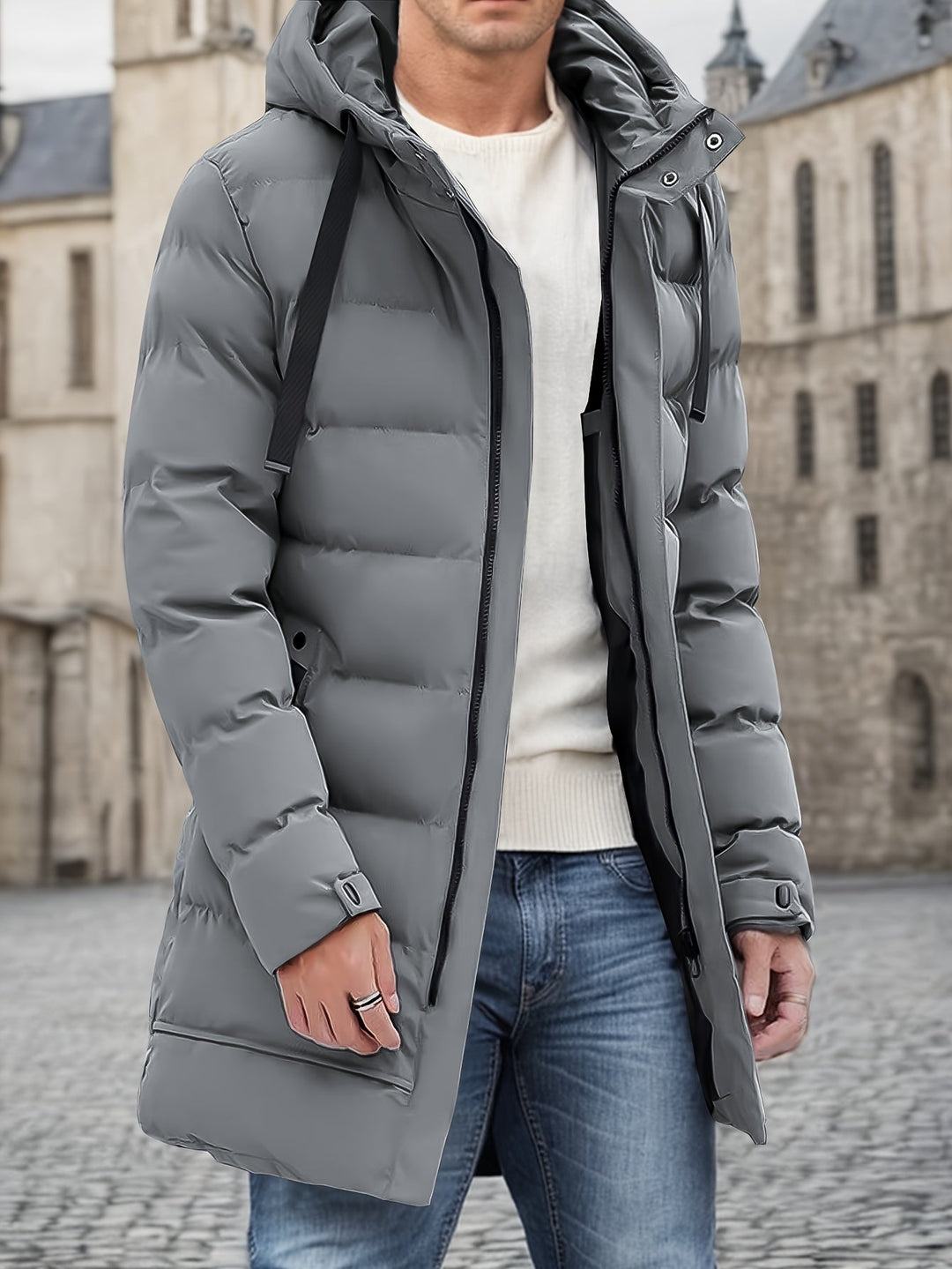 Drune | Freizeitjacke mit Kapuze aus Baumwollmaterial mit großer Tasche und Kordelzug Winterjacke für Männer - Perfekt für Outdoor-Aktivitäten