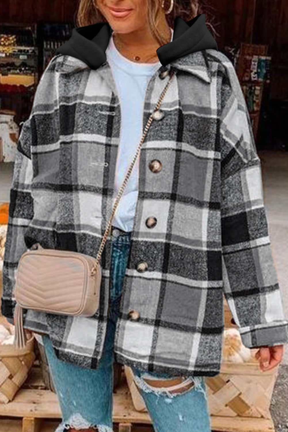 Drune | Gitter Oversized Jacke mit Kapuze Lässiger Komfort Warm und Trendy