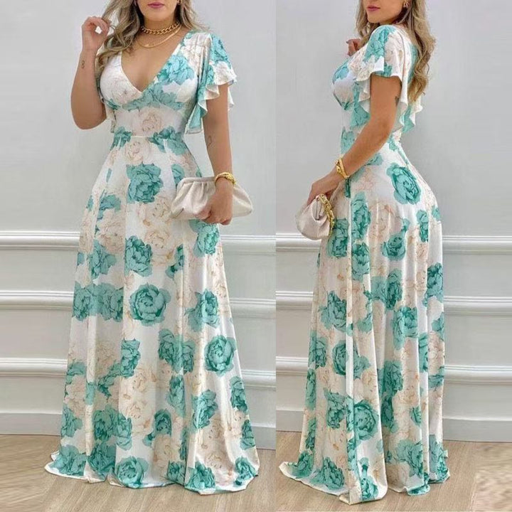Drune | V-Ausschnitt Temperament elegant große Größe gedruckt Kleid