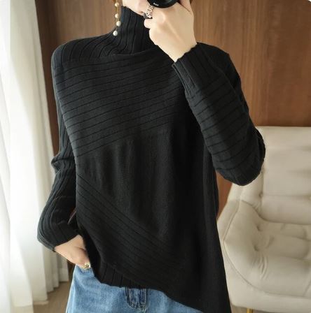 Drune | Sweater - Gemütlicher asymmetrischer Ripp-Turtleneck-Pullover