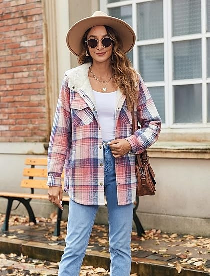 Drune | Plaid Jacke Langarm Schnalle Wolle mit Kapuze