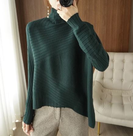 Drune | Sweater - Gemütlicher asymmetrischer Ripp-Turtleneck-Pullover