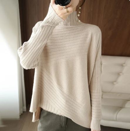Drune | Sweater - Gemütlicher asymmetrischer Ripp-Turtleneck-Pullover