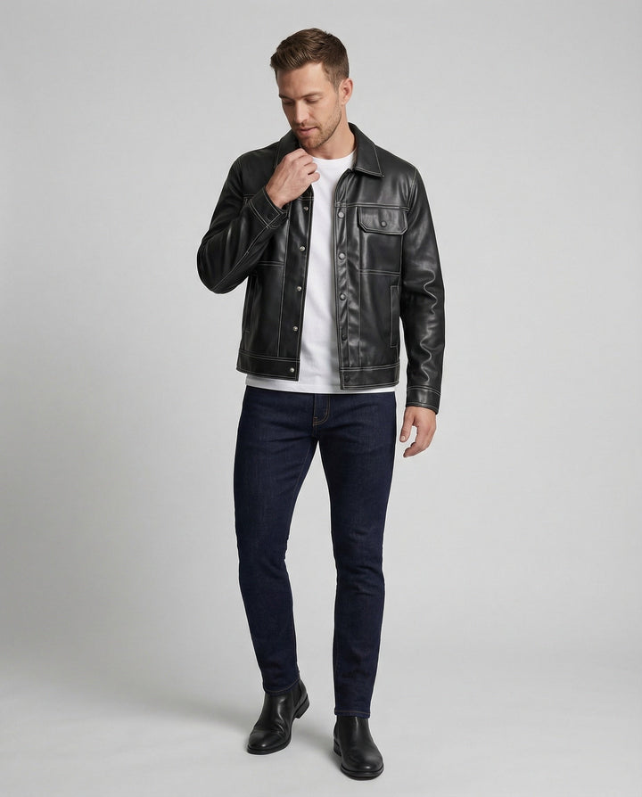 Herren Overshirt Jacke Lederlook