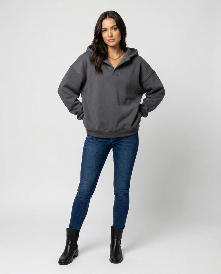 Damen Oversized Kapuzensweatshirt mit lässigem Stehkragen und langen Ärmeln Drune